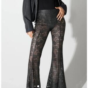 H&M Sheer Lace Flare Pants Metallic Wide Leg Y2K Coquette Festival Size 8